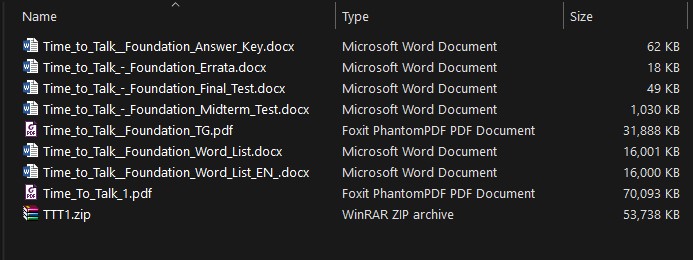 (Instant download) Time to Talk - PDF( high quality), audio, answer key, test, word list, teacher guide 2 Resources list Time to talk 1 Foundation